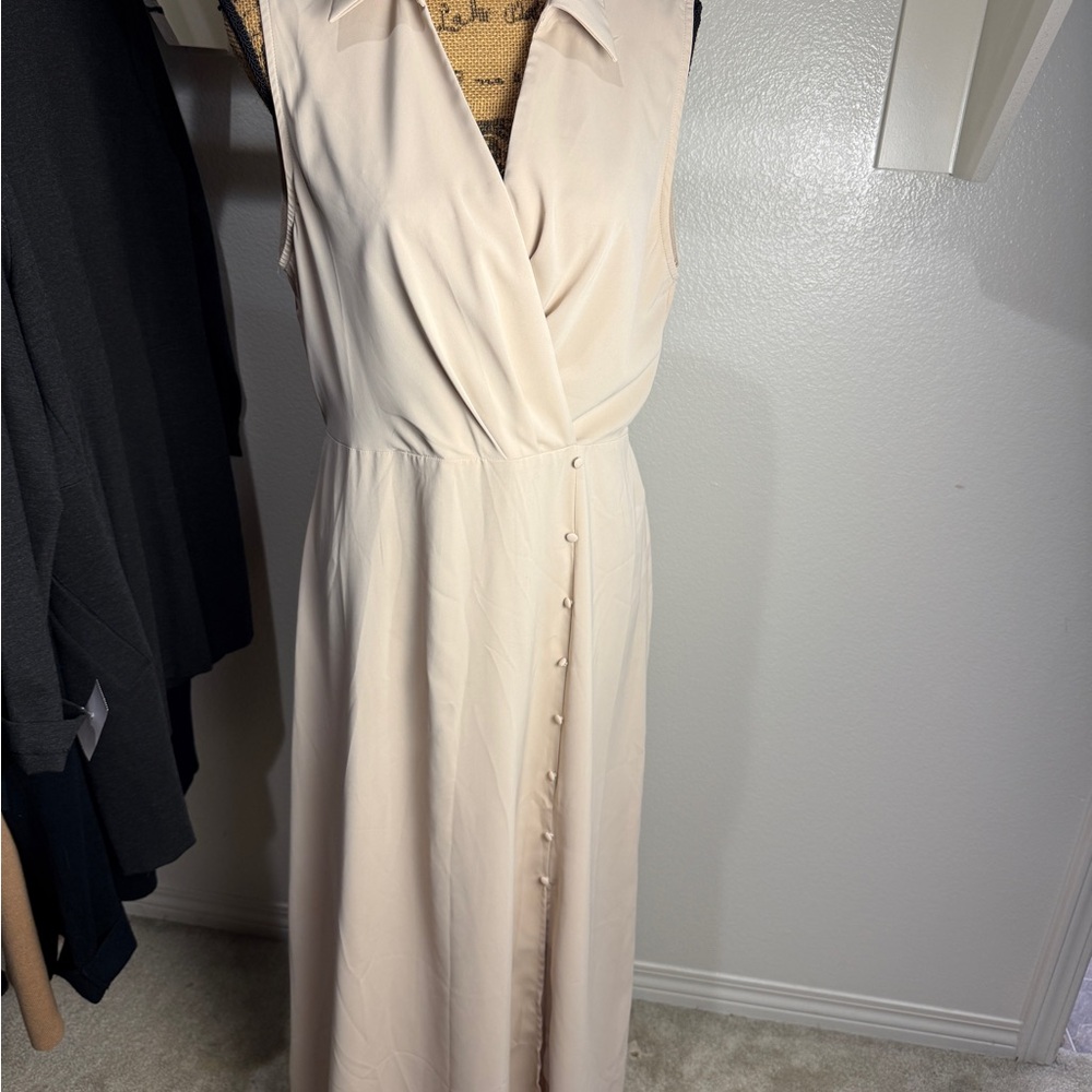 SHEIN Cream Sleeveless Faux-Button Maxi Dress